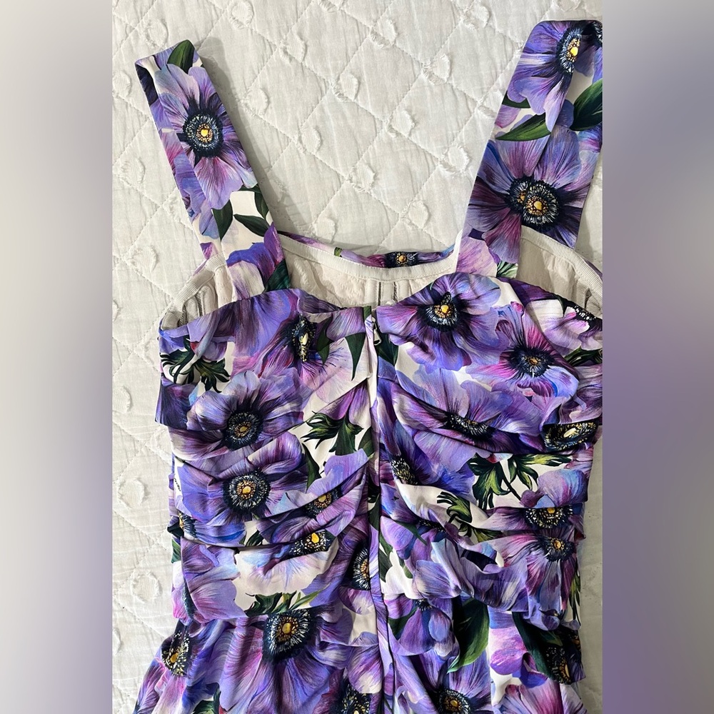 DOLCE & GABBANA PURPLE FLORAL PRINT SILK PENCIL DRESS- SIZE 42 (US 6) - Picture 6 of 14